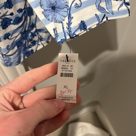 Talbots White and Gray Graphic Blouse with Relaxed Fit - Picture 2 of 6